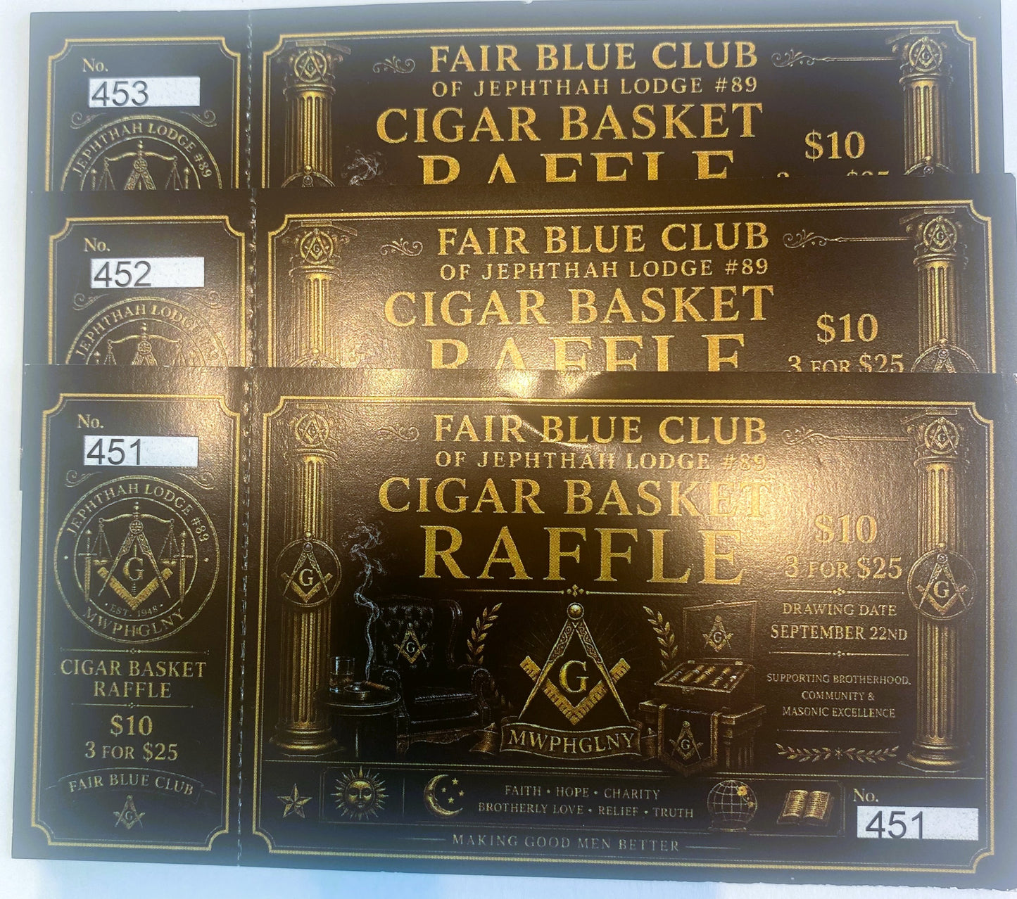 FAIR BLUE CLUB CIGAR BASKET RAFFLE 3 TICKETS FOR $25 BUNDLE