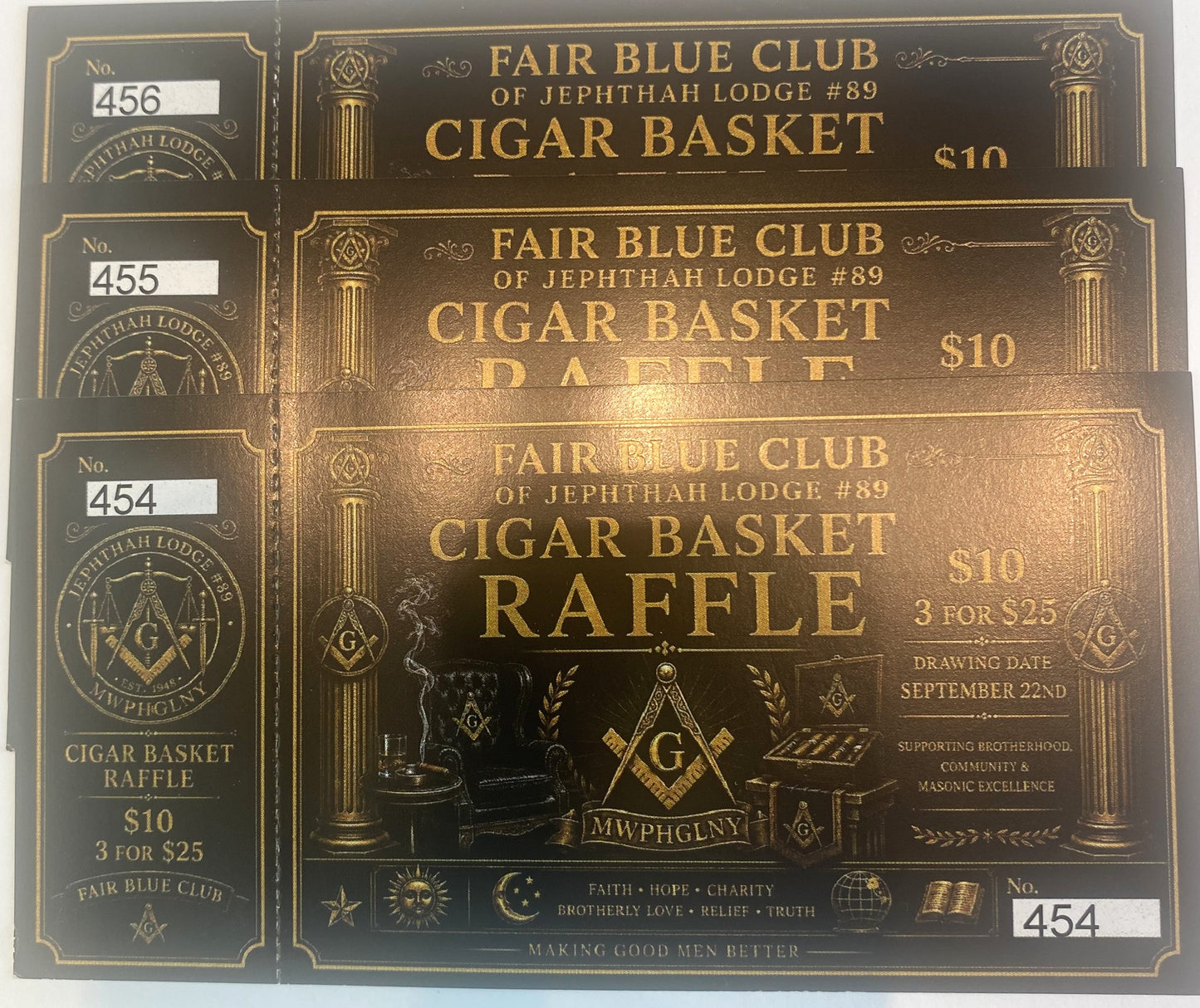 FAIR BLUE CLUB CIGAR BASKET RAFFLE 3 TICKETS FOR $25 BUNDLE