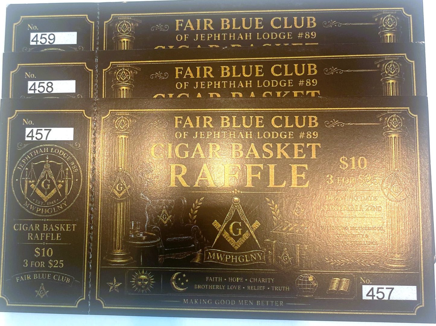 FAIR BLUE CLUB CIGAR BASKET RAFFLE 3 TICKETS FOR $25 BUNDLE