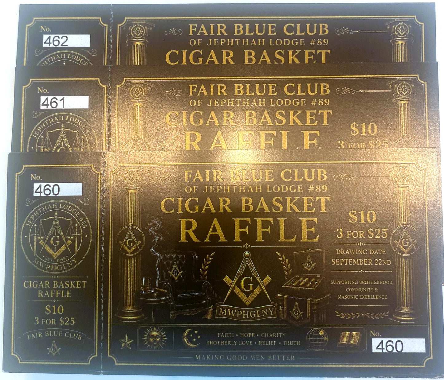 FAIR BLUE CLUB CIGAR BASKET 3 TIKCETS FOR $25 BUNDLE